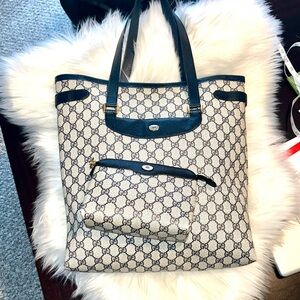 Gucci Navy and Beige Women's Bundle Tote & Make up/Clutch Bags